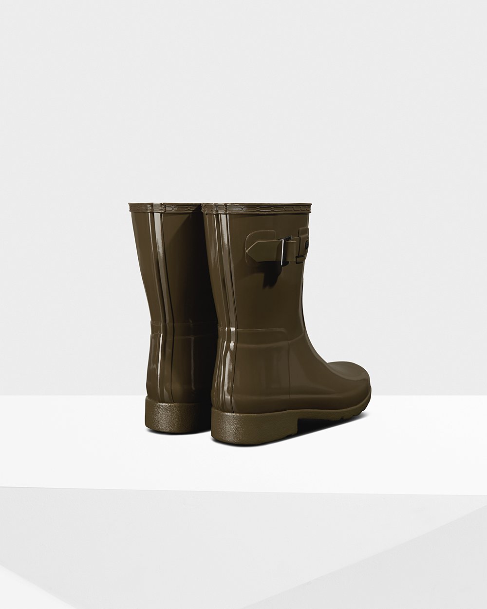Womens Short Rain Boots - Hunter Refined Slim Fit Gloss (96AEUHDYL) - Green